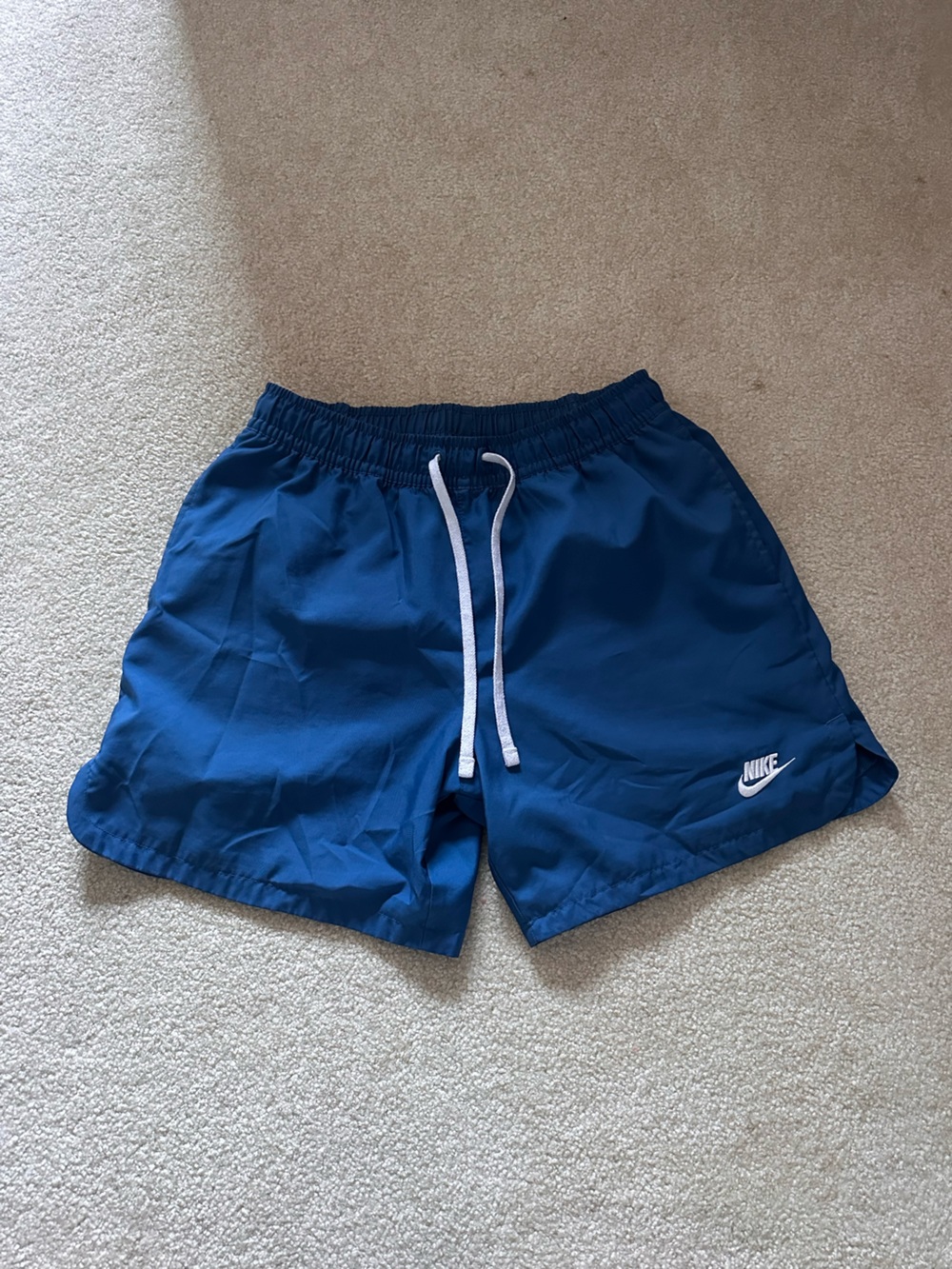 Nike Blue Men's Athletic Shorts with White Drawstring